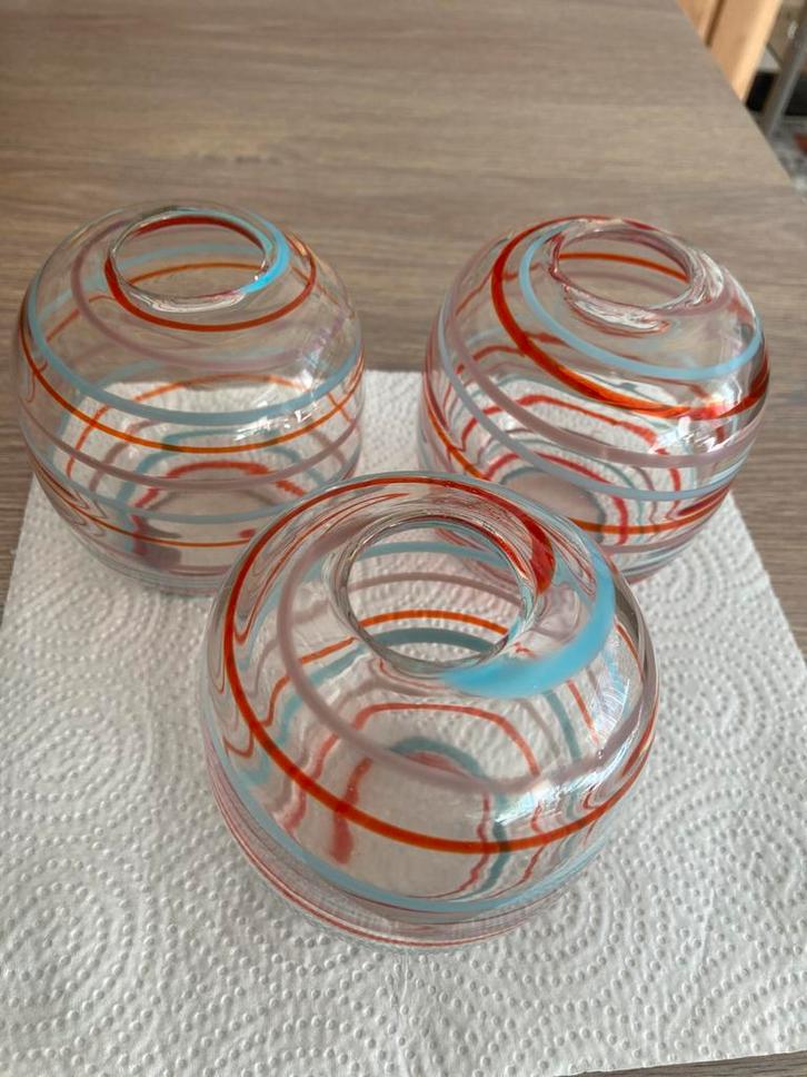 3 Boho Tsjechisch Art Deco Geschilderd Emaille Glazen vasjes, Antiek en Kunst, Antiek | Glaswerk en Kristal, Ophalen of Verzenden