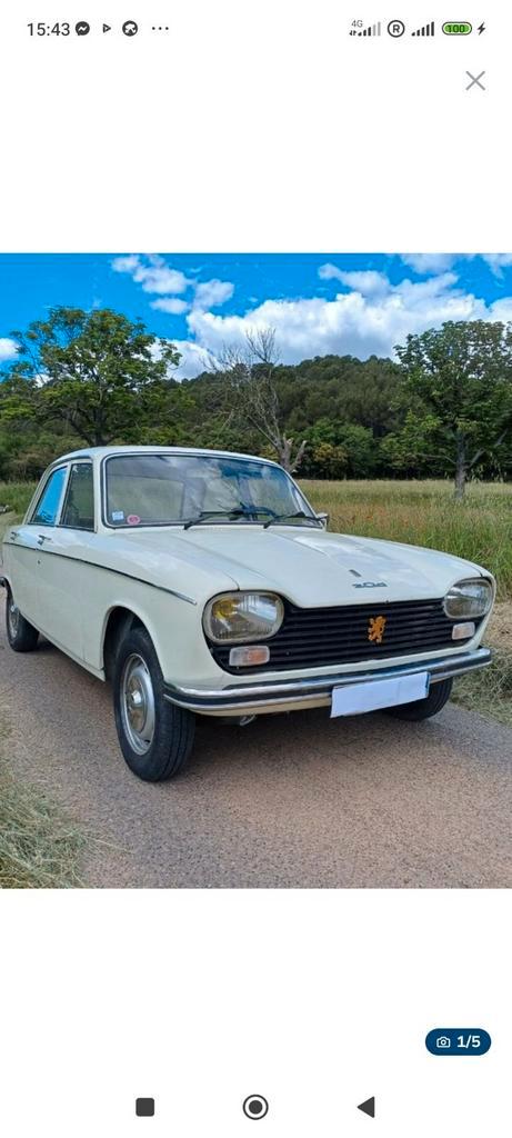Peugeot 204, Auto's, Oldtimers, Particulier, Peugeot, Benzine, Berline, 5 deurs, Handgeschakeld, Wit, Overige kleuren, Leder en Stof