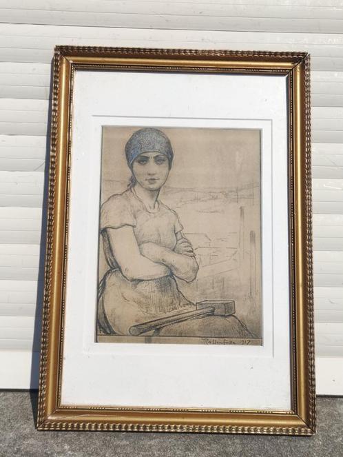 Lithographie hiercheuse signe Armand rassenfosse, Antiek en Kunst, Kunst | Litho's en Zeefdrukken, Ophalen of Verzenden