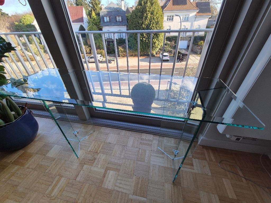 Console design en verre, Antiquités & Art, Antiquités | Meubles | Tables, Enlèvement