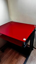 Glazen bureau in rood verplaatsbaar met willetjes, Ophalen of Verzenden, Zo goed als nieuw, Bureau