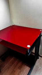 Glazen bureau in rood verplaatsbaar met willetjes, Comme neuf, Enlèvement ou Envoi, Bureau