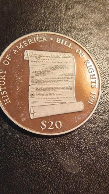 Liberia,20 Dollars 2000,proof Zilver 999%,Bill of Rights USA beschikbaar voor biedingen