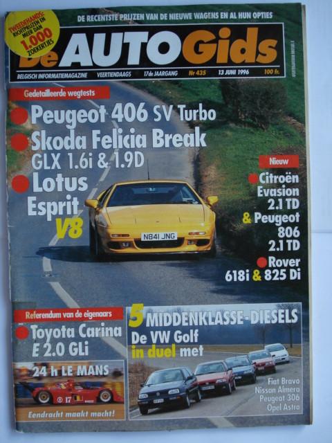 AutoGids 435 Lotus Esprit V8 Skoda Felicia Peugeot 406 306, Boeken, Auto's | Folders en Tijdschriften, Gelezen, Algemeen, Verzenden