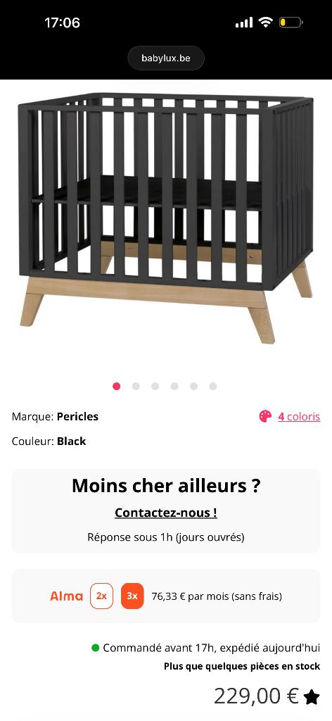 Parc pericles noir, Enlèvement, Comme neuf, Rectangulaire, Réglable en hauteur