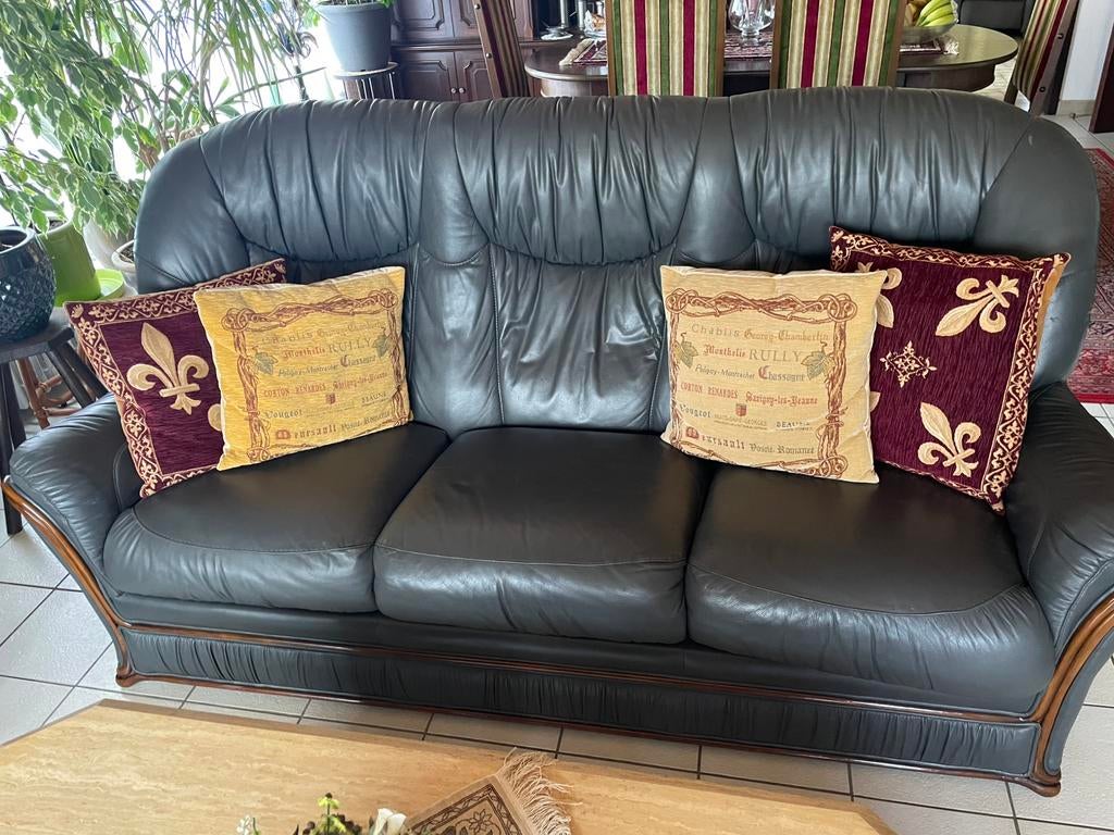 Zwart lederen salon, Huis en Inrichting, Ophalen, Gebruikt