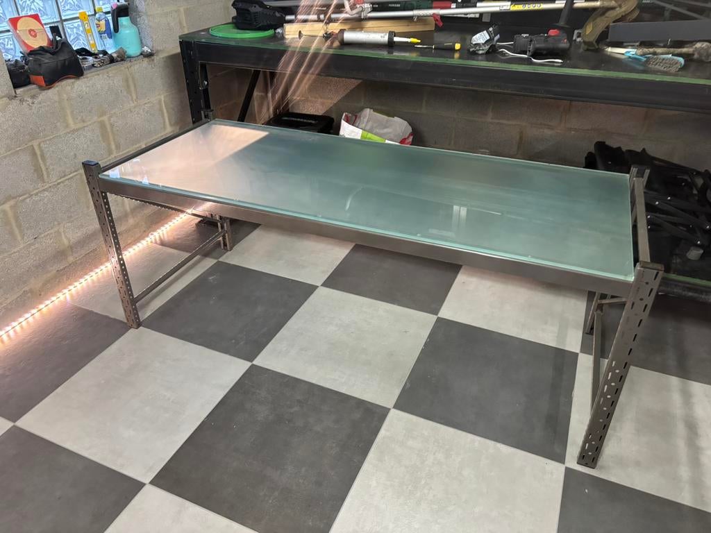 Bureau style industriel verre et metal, Enlèvement, Comme neuf