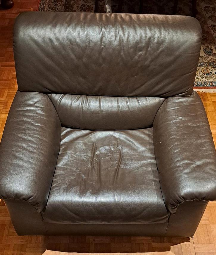 Lederen salon 2x 1zit en 1x 2zit, Durlet, donkerbruin leder, Huis en Inrichting, Fauteuils, Ophalen