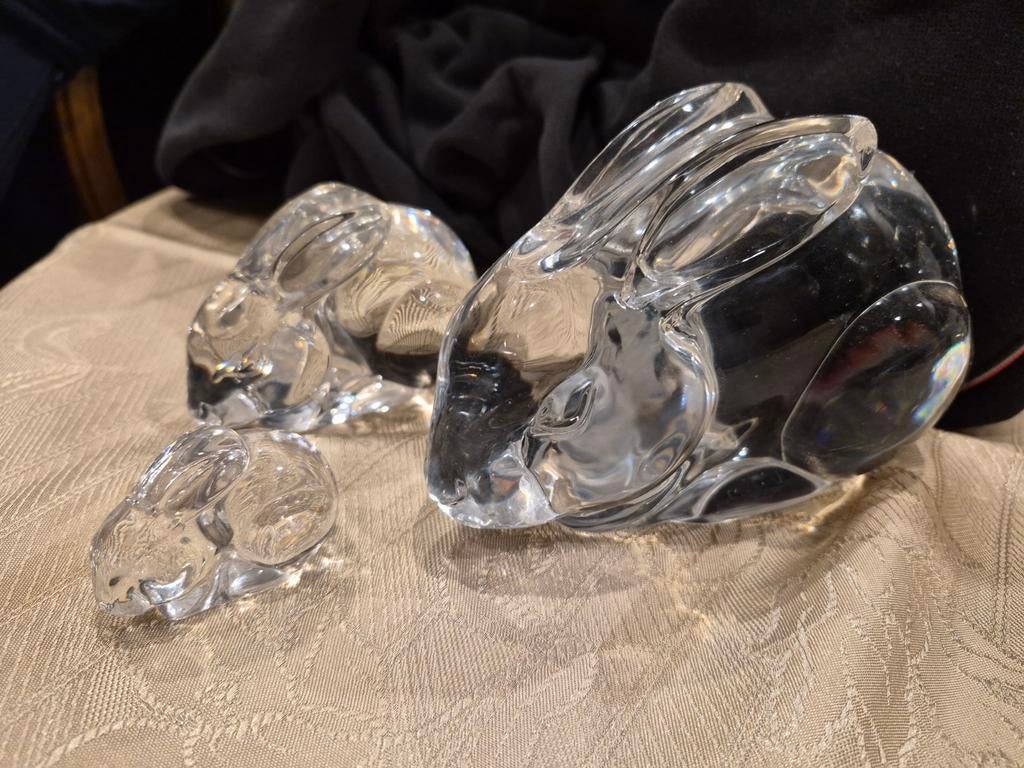 Set van 3 kristallen konijnen gesigneerd Val Saint Lambert, Ophalen of Verzenden