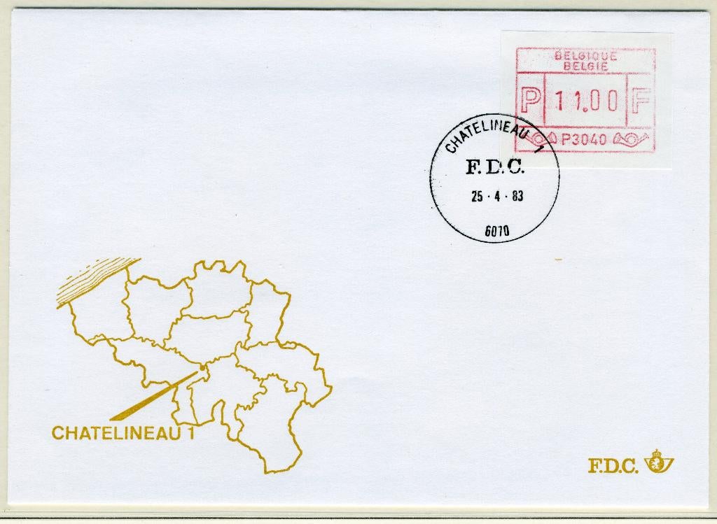 (B) ATM40 FDC Envelop 1983 - Châtelineau 1 (P3040), Met envelop, Ophalen of Verzenden, Gestempeld, 1e dag stempel
