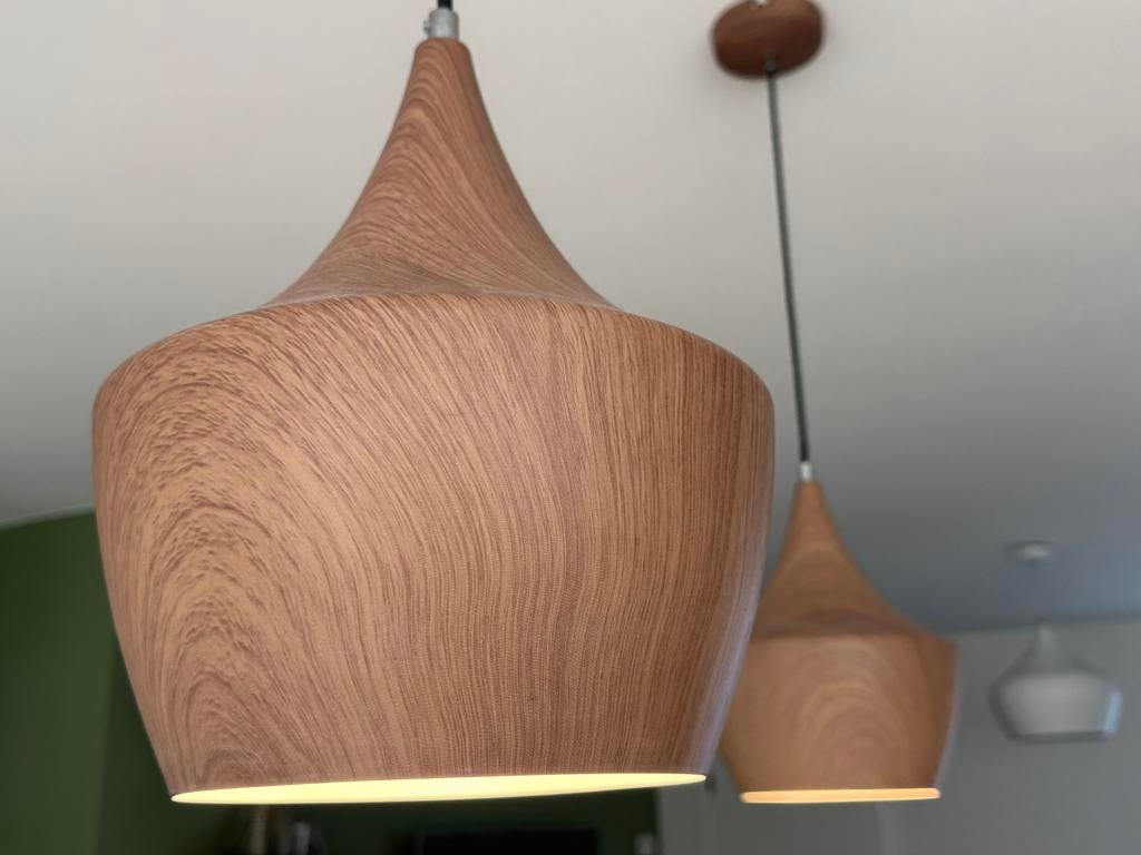 2 hanglampen in houtlook - perfecte staat, Enlèvement, Comme neuf, Métal