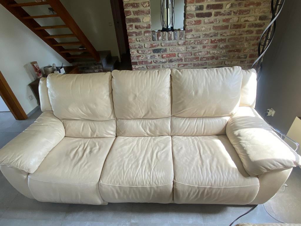 Salon en cuir crème, Maison & Meubles, Canapés | Salons, Enlèvement, Utilisé, Cuir