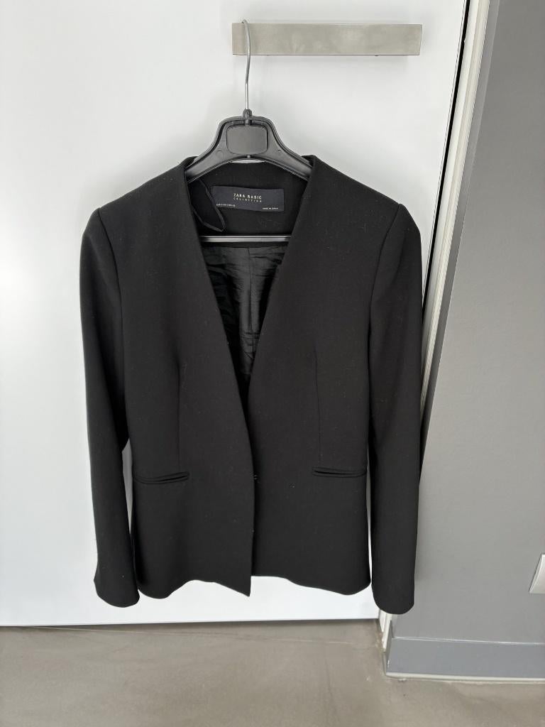 Zwarte blazer zonder revers maat S van ZARA, Ophalen of Verzenden, Zo goed als nieuw, Jasje, Maat 36 (S)