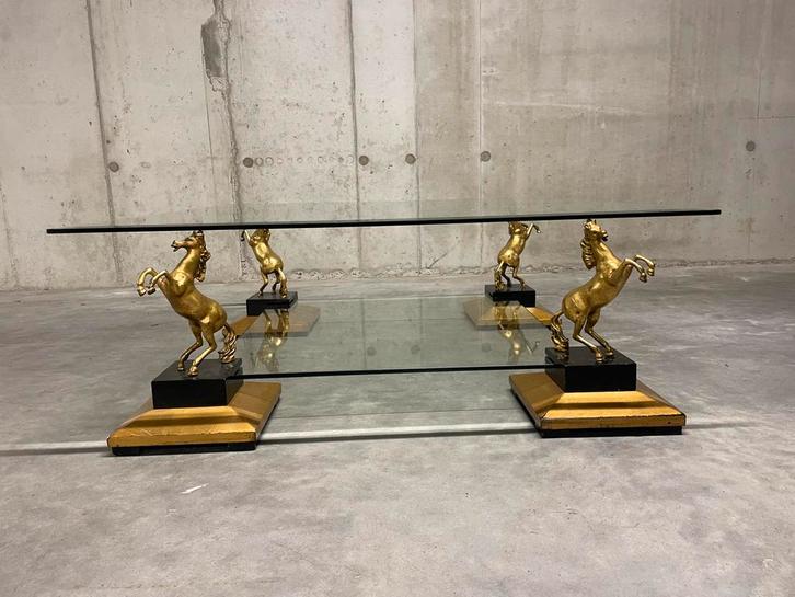 Table vintage avec chevaux en bronze, Collections, Statues & Figurines, Utilisé, Enlèvement ou Envoi