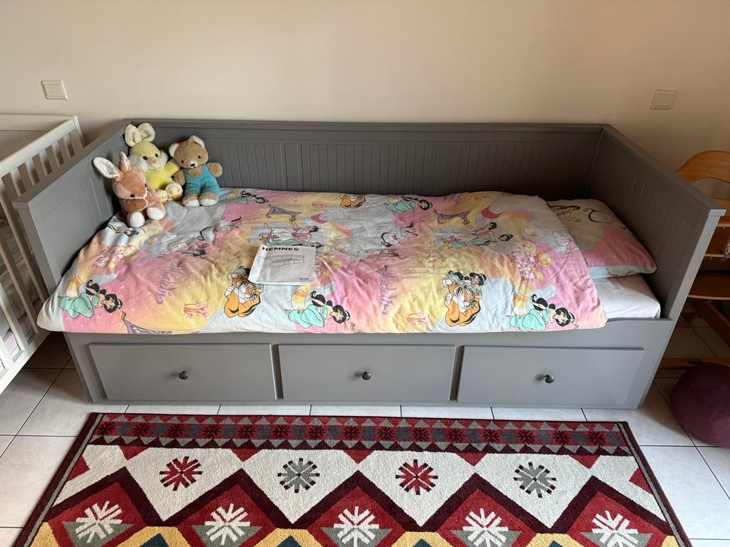 Canapé-lit gigogne Ikea Hemnes, Gris, Comme neuf, Enlèvement, 200 cm