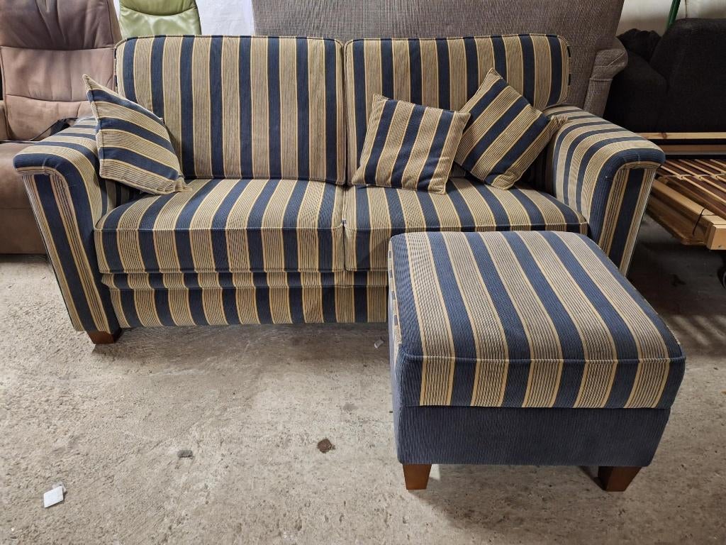 Canapé et pouf Vidato/ensemble rayé repose-pieds réglables, Maison & Meubles, Canapés | Salons, Comme neuf, Banc droit, Deux personnes