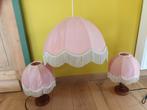 Set Vintage nachtlampjes/tafellampen mét luster in roze, Ophalen of Verzenden