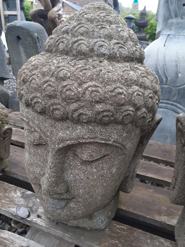 PRACHTIG STENEN BOEDDHAHOOFD (hoogte 50 cm), Tuin en Terras, Tuinbeelden, Nieuw, Boeddhabeeld, Steen, Ophalen