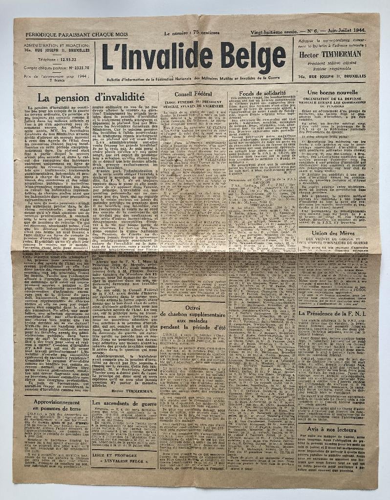 maandelijks tijdschrift l'Invalide 1944, Ophalen of Verzenden, 1940 tot 1960, Tijdschrift