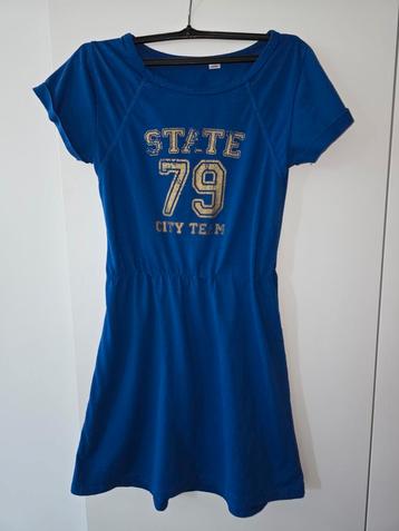 Blauw kleedje met gouden opdruk maat 146 / 152 beschikbaar voor biedingen