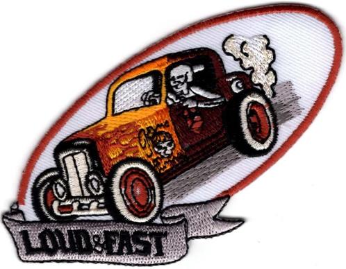 Loud & Fast Hot Rod stoffen opstrijk patch embleem, Collections, Autocollants, Neuf, Envoi