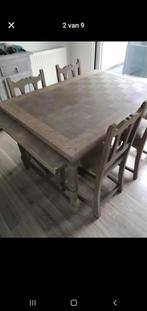 Gezandstraalde eiken schuifbaar tafel en stoelen, Ophalen, Zo goed als nieuw
