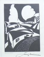 JORIS MINNE / BRABANTS LANDSCHAP / HOUTSNEDE / 43x33cm KADER, Ophalen of Verzenden