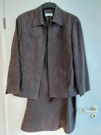 Dames lange rok met vest, daim, bruin, maat 44, Ophalen, Kostuum of Pak, Bruin, Maat 42/44 (L)