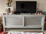 Grijs metalen dressoir, Huis en Inrichting, Kasten | Dressoirs, Ophalen, Zo goed als nieuw, Glas