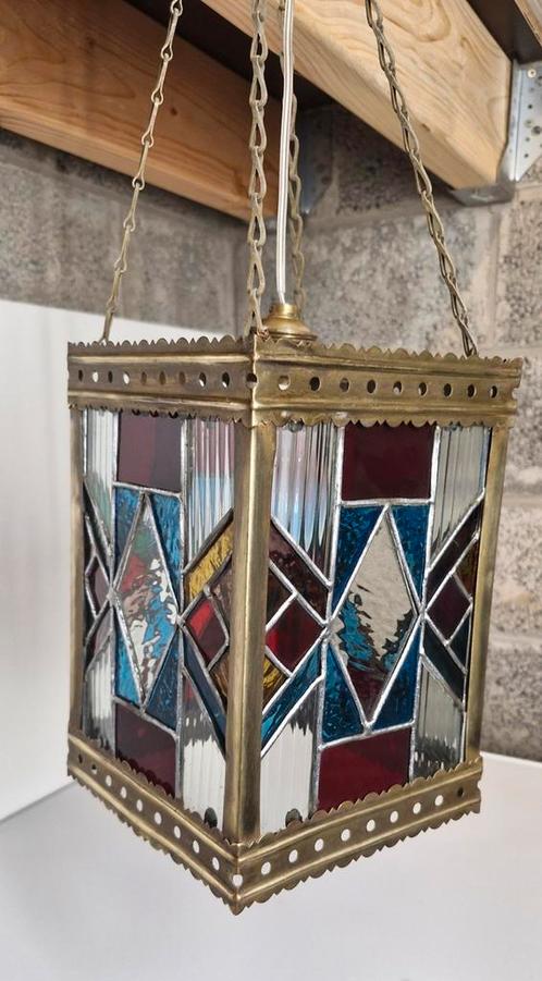 Craft 1920 art deco vitrail arts & crafts lanterne lumi, Antiek en Kunst, Antiek | Verlichting, Ophalen of Verzenden