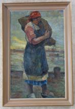 BELGISCHE SCHOOL / ZAKKENDRAAGSTER / OLIEVERF DOEK 108x73cm, Ophalen
