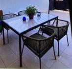 Terras tafel en 4 stoelen en 4 kussens, Tuin en Terras, Ophalen