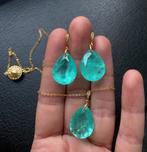 Paraiba parure collier et boucles  plaqué or 18 carats, Bijoux, Sacs & Beauté, Enlèvement ou Envoi, Neuf, Vert, Pierre ou Minéral