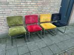 3 Zuiver Ribstof Stoelen met Chrome Buisframe, Rouge, Trois, Tissus, Enlèvement