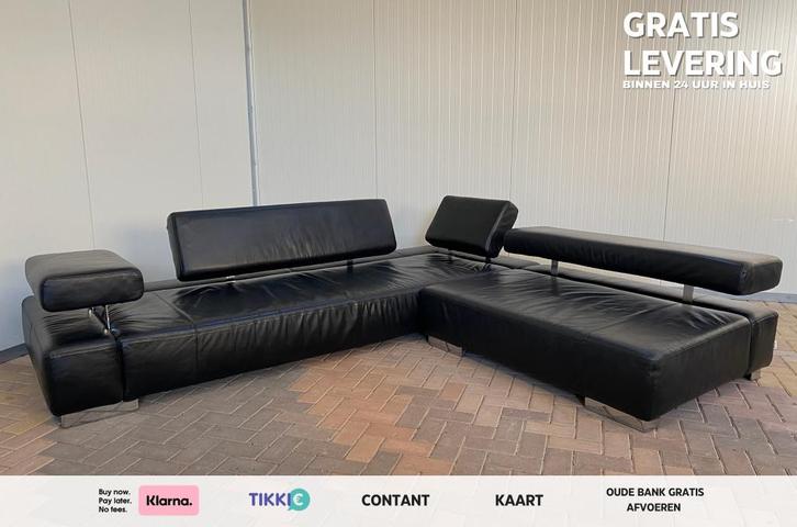 Canapé d’angle en cuir noir Bruhl Livraison gratuite BE & NL, Maison & Meubles, Canapés | Salons, Comme neuf, Banc d'angle, Quatre personnes ou plus