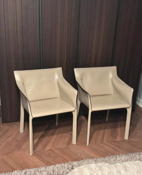 2x Matteo Grassi 'Coco' stoel, Huis en Inrichting, Stoelen, Leer, Grijs, Ophalen