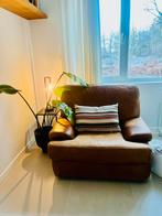Camelkleurige leren zetel, Huis en Inrichting, Ophalen, Gebruikt, Eenpersoons, Leer