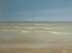 olieschilderij Belgische Noordzee kust (60x80cm), Antiek en Kunst, Ophalen of Verzenden