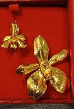 Broche en hanger  orchidee 24k verguld goud labelle, Goud, Ophalen of Verzenden, Broche