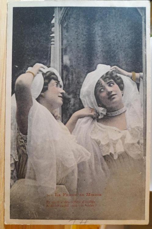 Antieke postkaart, Delhauteur, la femme au miroir, huwelijk, Verzamelen, Postkaarten | België, Gelopen, Luik, Voor 1920, Ophalen of Verzenden
