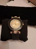 Elegant zwart dameshorloge met gouden wijzerplaat met strass, Handtassen en Accessoires, Kettingen, Ophalen of Verzenden, Met strass