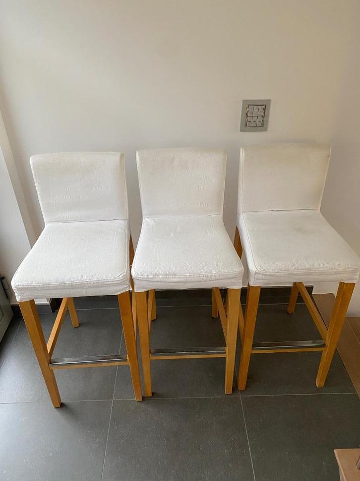 Barkruk met rugleuning, Huis en Inrichting, Barkrukken, Gebruikt, 60 tot 90 cm, Hout, Kunststof, 3 krukken, Met voetsteun, Ophalen