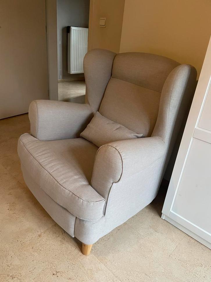 Beige oorfauteuil - ZGAN, Maison & Meubles, Fauteuils, Comme neuf, Enlèvement
