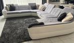 U-hoekzetel in leder & stof met verstelbare hoofdsteunen, Huis en Inrichting, Ophalen, Gebruikt, Stof, Modern
