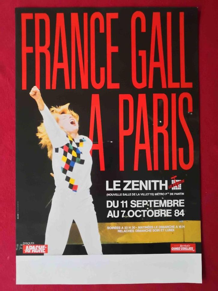 AFFICHETTE ORIGINALE - FRANCE GALL - PARIS ZENITH - 30/45 cm, Collections, Posters & Affiches, Comme neuf, Musique, A1 jusqu'à A3