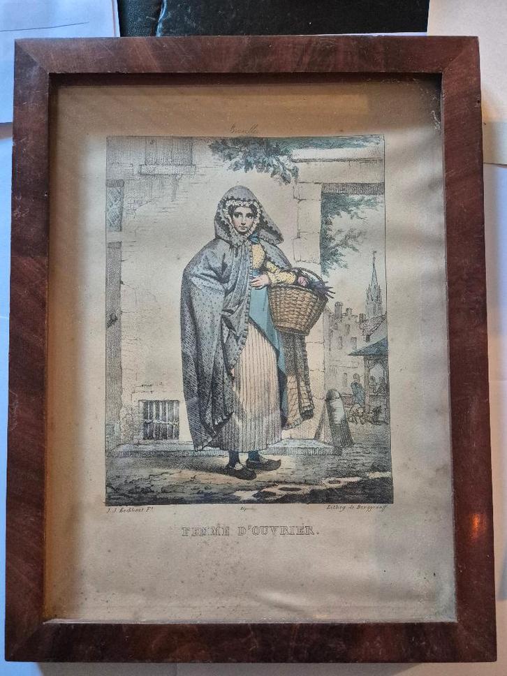 kleuren litho ' FEMME d'OUVRIER ' 19e eeuw, Antiek en Kunst, Kunst | Litho's en Zeefdrukken, Ophalen of Verzenden