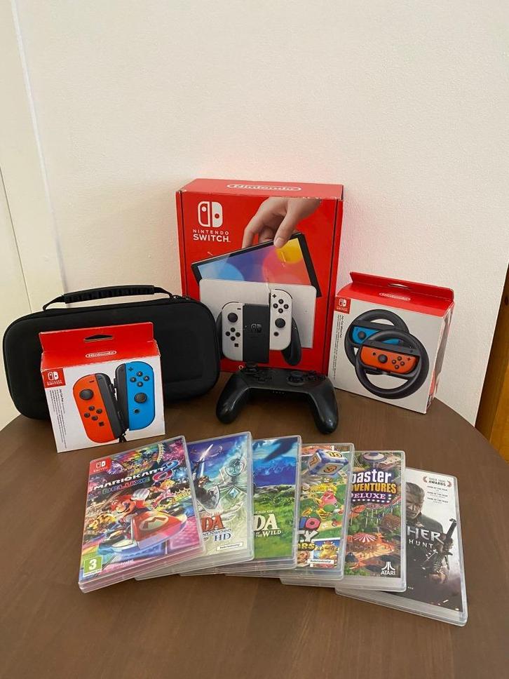 Nintendo Switch OLED + Games & accessoires, Games en Spelcomputers, Spelcomputers | Nintendo Switch, Zo goed als nieuw, Switch OLED
