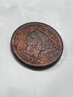 Grote cent-penny uit 1844, 44 over 81 koperen munt antiek, Ophalen of Verzenden, Losse munt