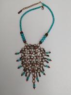 Metalen halsketting en turquoise kralen, Ophalen, Gebruikt
