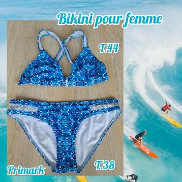 Bikini  pour femme-bleu et blanc-Primark
